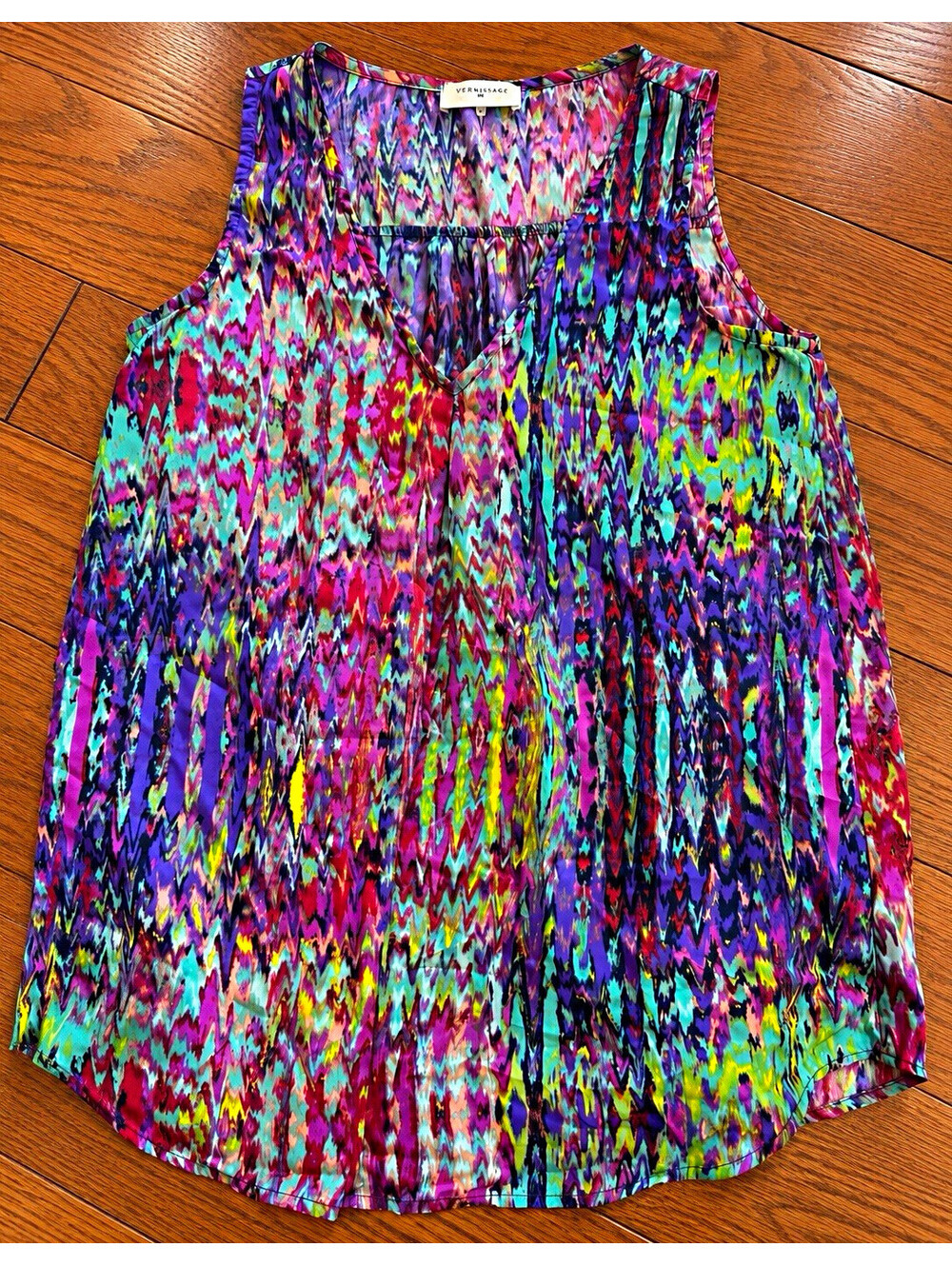 Everly Women’s Sleeveless V-Neck Abstract Chiffon Polyester Blouse S